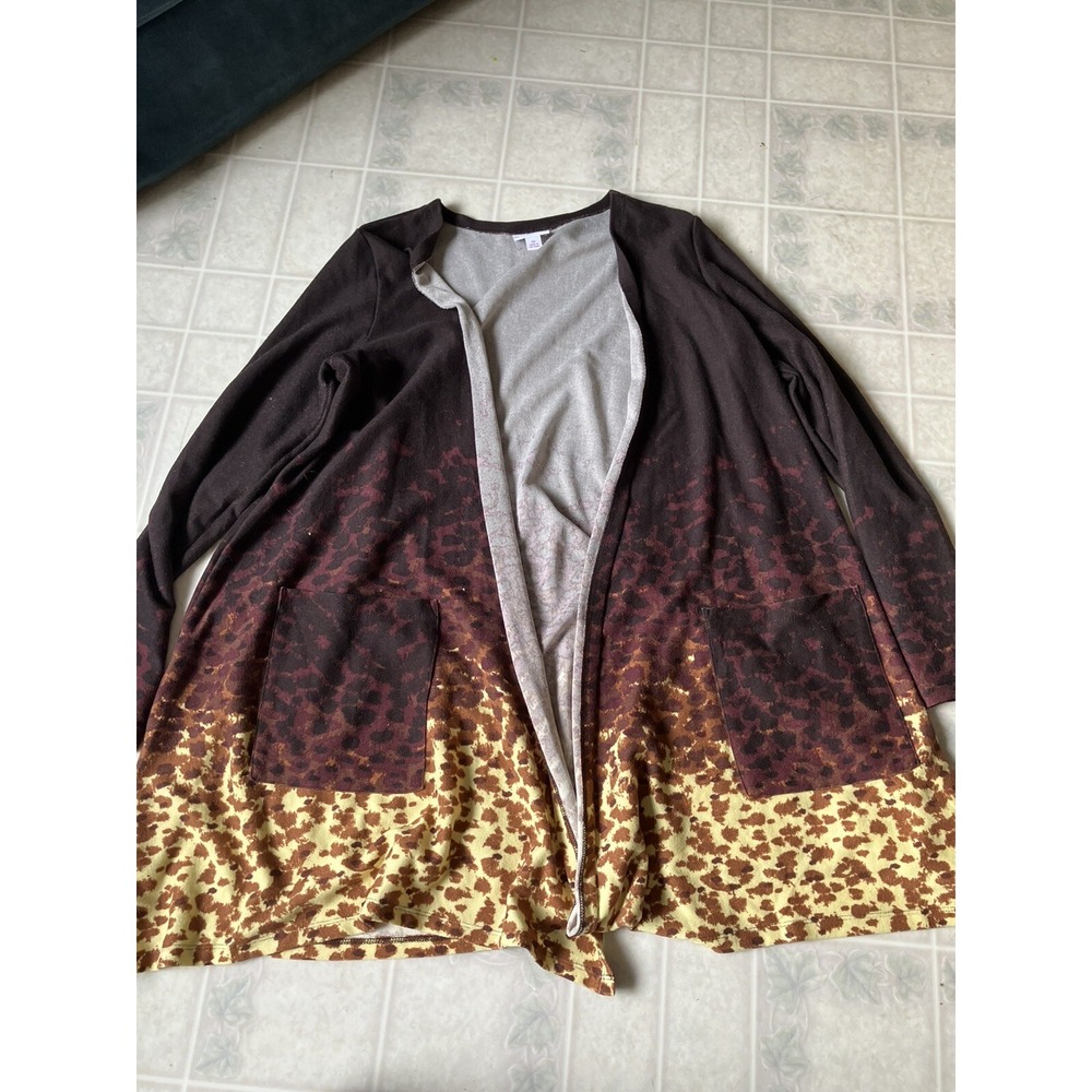 LuLaRoe Sz M Women's Brown Pink Open Front Long Sleeve Cardigan Sweater Giraffe